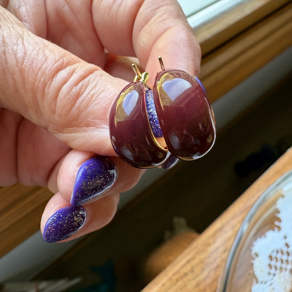 New Arrivalgold-Trim Plum Enamel Hoop Earrings 20$